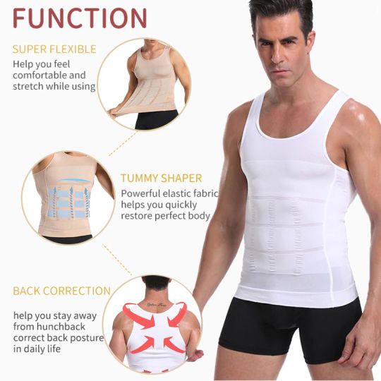 Vaslanda Mens Slimming Compression Undershirts Body Shaper Shirts Tight  Moobs Shapewear Tank Top, #4-white (Waistband, Vest), L price in UAE,  UAE