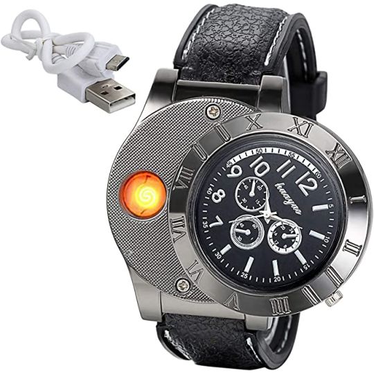 USB Cigarette Lighter Watch Rechargeable flameless Windproof Unique  Designer Wristwatch .2 in 1 Watch Lighter for